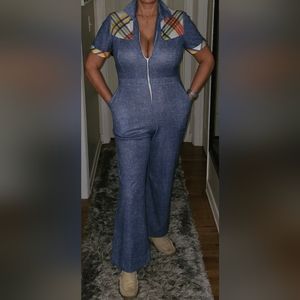 Vintage 70's JCPenney Fashions  Polyester Jumpsuit zip up bell bottoms flare M